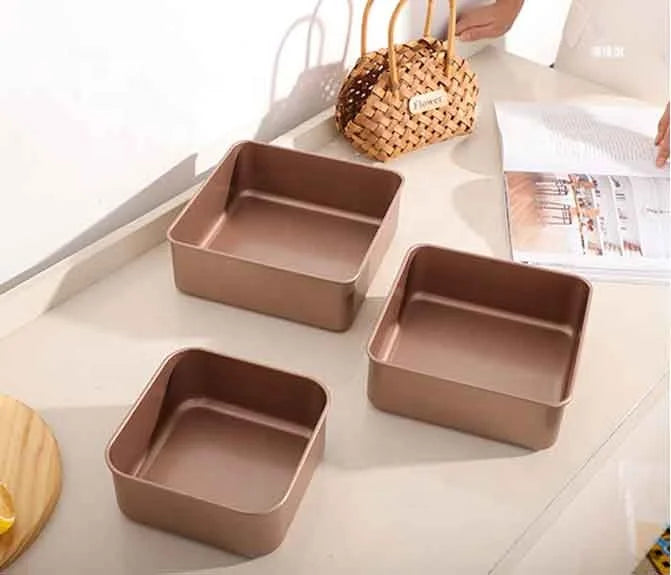 6/7/8/9 Inch Thicken Square Carbon Steel Non Stick Coating Deep Bakeware Gold Cake Baking Tray