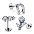 ASTM F136 Titanium G23 Flower Scarf Peanut Shape Ear Stud Inlay Zircon16G Clicker Earrings Ear Tragus Body Piercing Jewelry