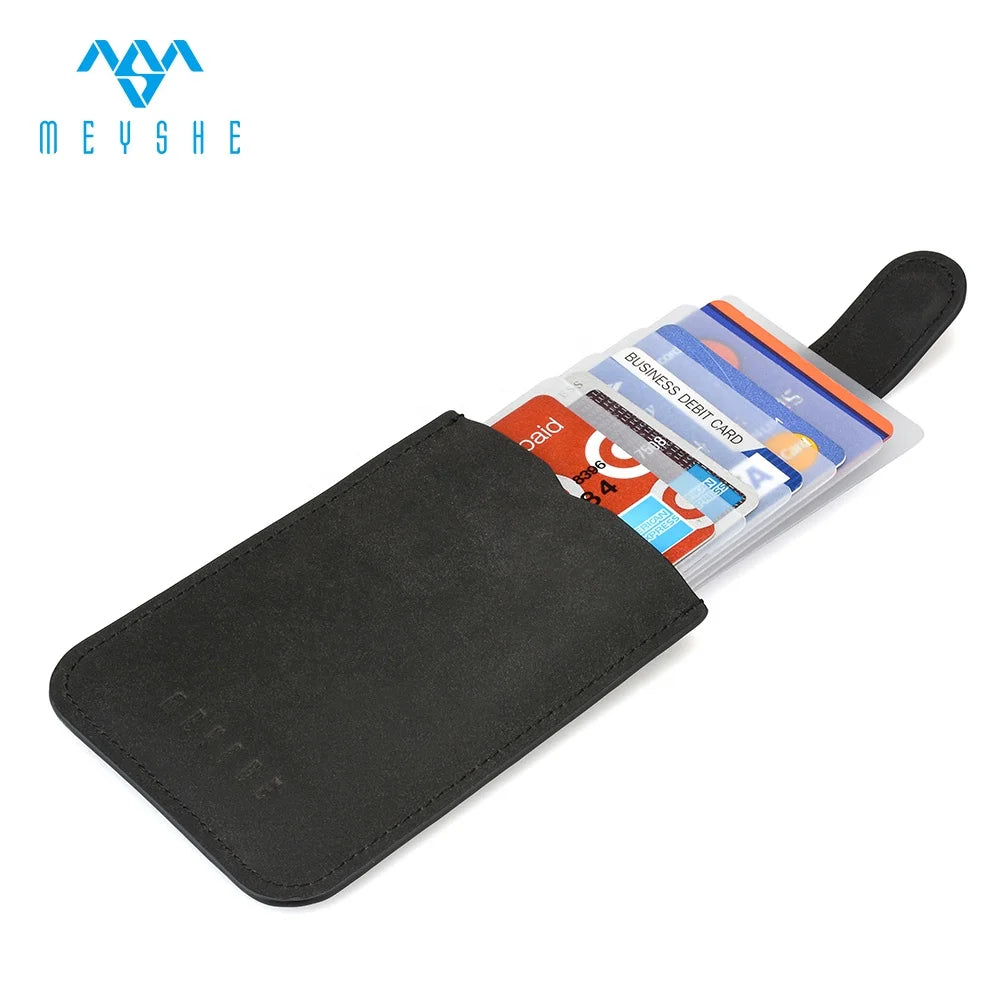 Luxury Designer Men's PU Leather RFID Slim Slide Out Card Holder with Custom Logo Pattern for Credit Cards