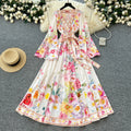 Royal Style Senior Cross V-neck With Flared Sleeves Printed Long Dress