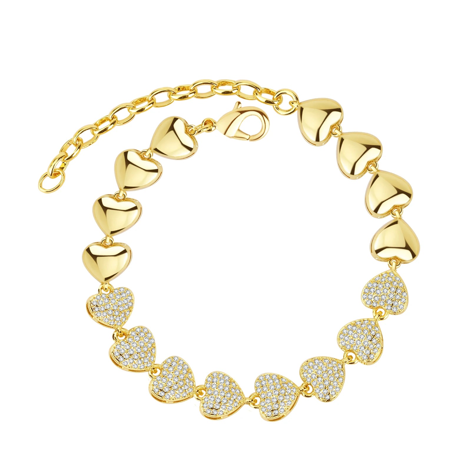 Fashion Luxury Ladies Heart Bracelet 18K Gold-plated Classic Tourmaline 21cm Jewelry for Party & Wedding