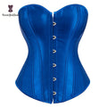 Wholesale Gothic Style Overbust Korsett Satin Corset for Women Blue Solid Lace Decoration XS to XXXXXXL Plus Sizes