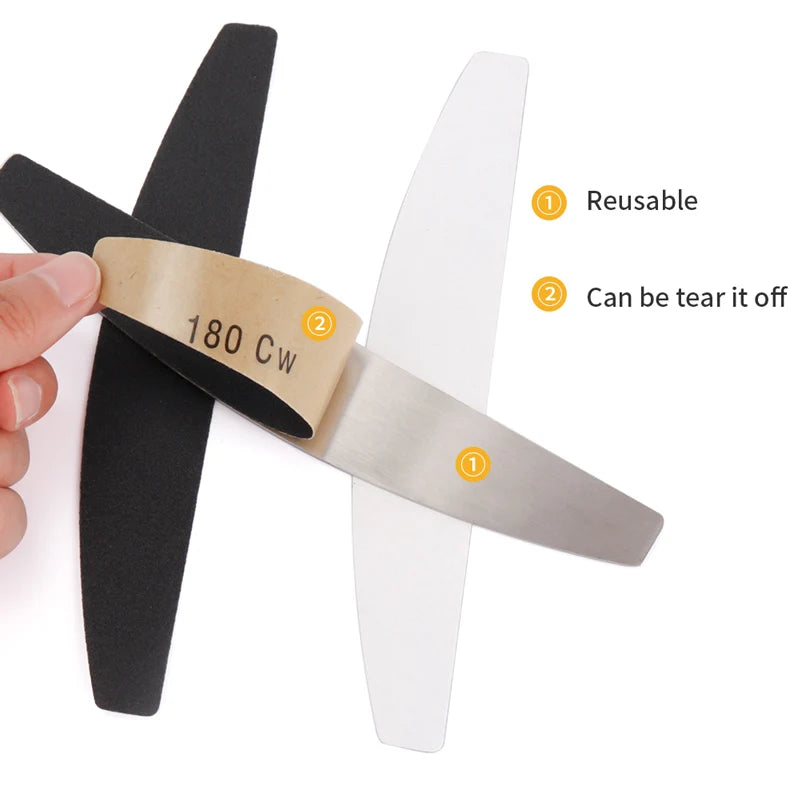 Black Removable Sandpaper Stainless Steel Handle Metal 180 Cw Sanding Straight Moon Files Replacement Nail File