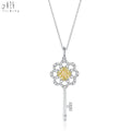 New Arrival 18K Solid White Gold Pendant Necklace Simple Natural Fancy Yellow Diamond Wedding Anniversary Engagement Gift 18"