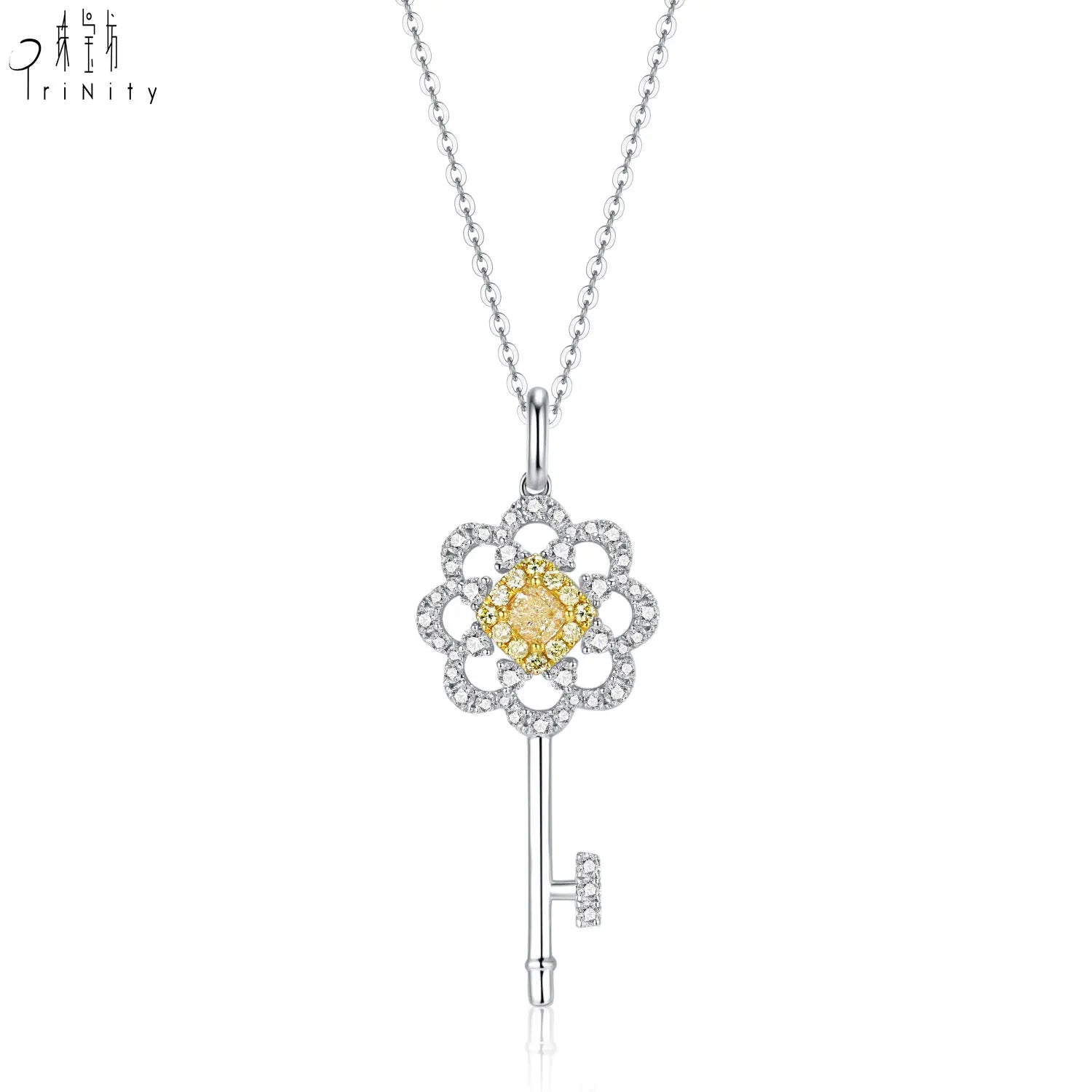 New Arrival 18K Solid White Gold Pendant Necklace Simple Natural Fancy Yellow Diamond Wedding Anniversary Engagement Gift 18"
