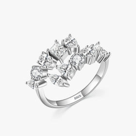 Ailmay Fashion 925 Sterling Silver Dazzling Geometric Clear Zircon Adjustable Rings for Women Classic Luxury Wedding Jewelry