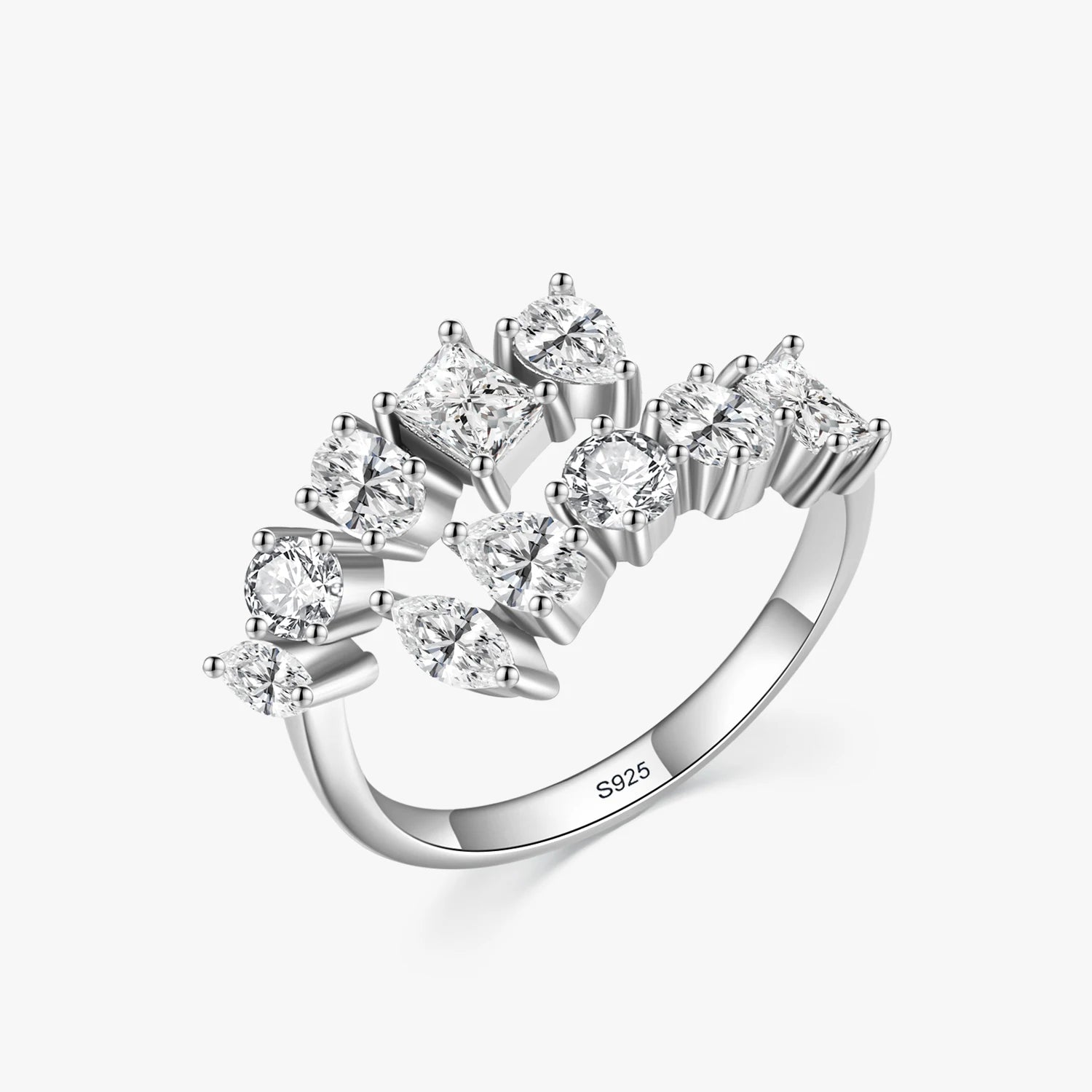 Ailmay Fashion 925 Sterling Silver Dazzling Geometric Clear Zircon Adjustable Rings for Women Classic Luxury Wedding Jewelry
