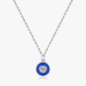 925 Sterling Silver High-Class Fashion Klein Blue Enamel Round Circle Pendant Necklace for Women