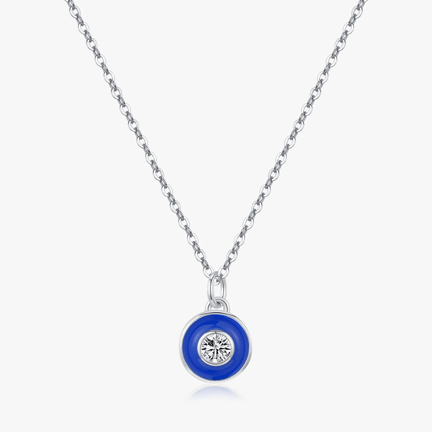 925 Sterling Silver High-Class Fashion Klein Blue Enamel Round Circle Pendant Necklace for Women