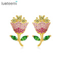 LUOTEEMI Flower Stud Earrings Women Cubic Zirconia Jewelry Earrings Flower Ear Rings