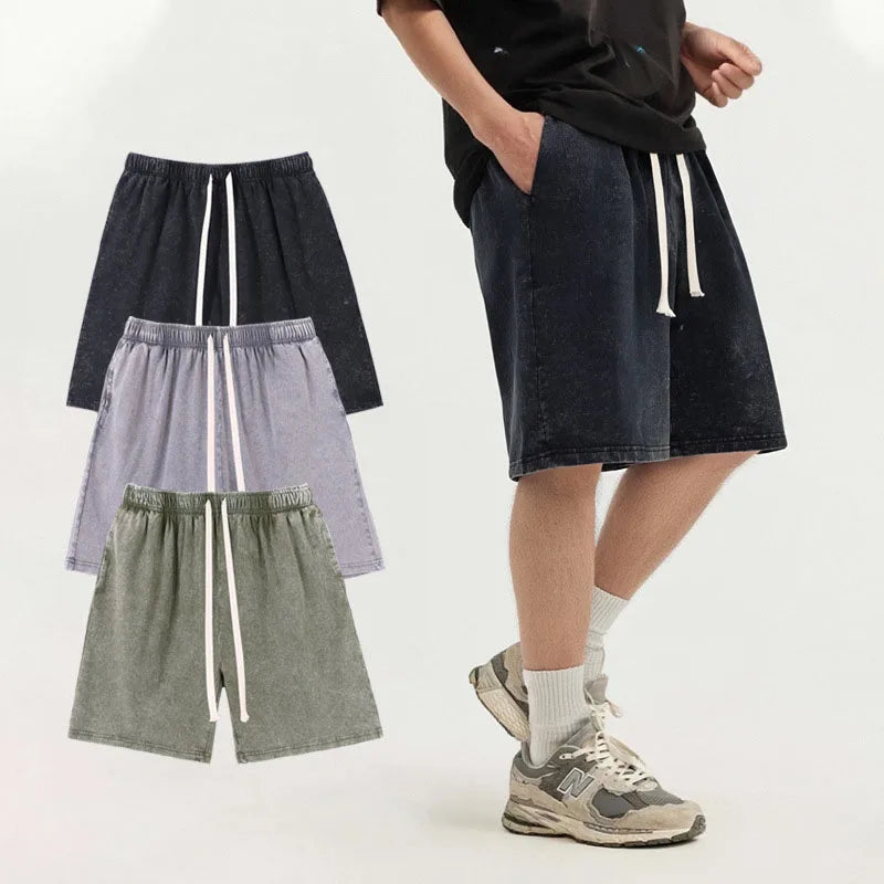 RNSHANGER Classic Men's Casual Vintage Oversize Shorts Custom Printing Cotton Acid Washed Men's Shorts 240G Shorts for Men