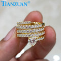 5.5mm Heart Shape Snake Ring White Moissanite Half Eternity Ring Band 925 Sterling Silver Diamond Engagement Datting Jewelry