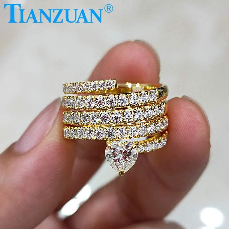 5.5mm Heart Shape Snake Ring White Moissanite Half Eternity Ring Band 925 Sterling Silver Diamond Engagement Datting Jewelry