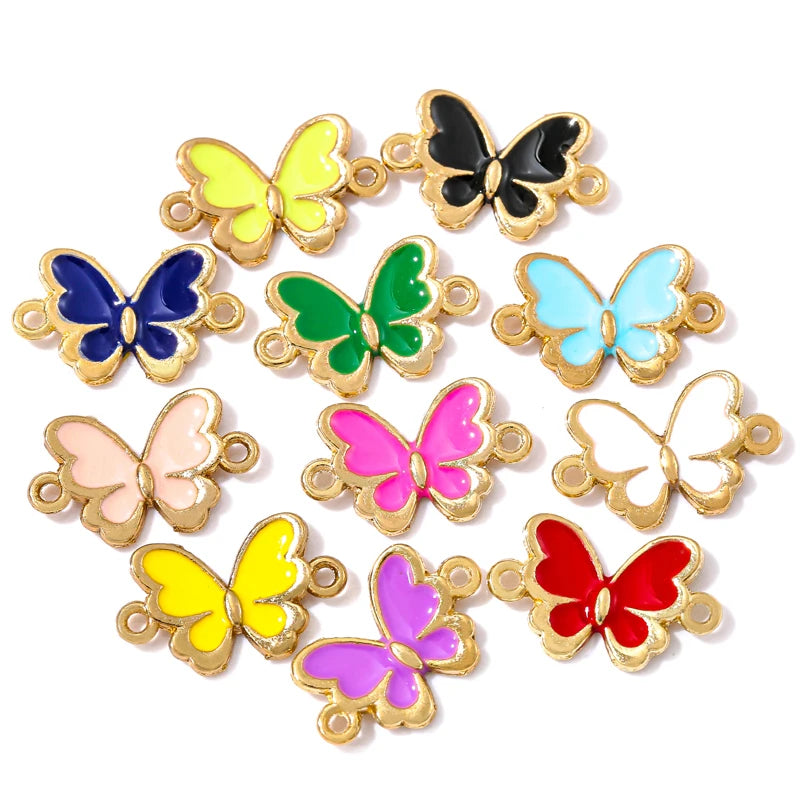 11 Colors Double Hole Zinc Alloy Metal Enamel butterfly Pendant for DIY Bracelet Necklace Jewelry Making 17*10mm W238