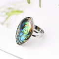 High Quality Nice Flash Trendy Gemstone Jewelry Abolone Shell Oval Adjustable Gem Stone Ring