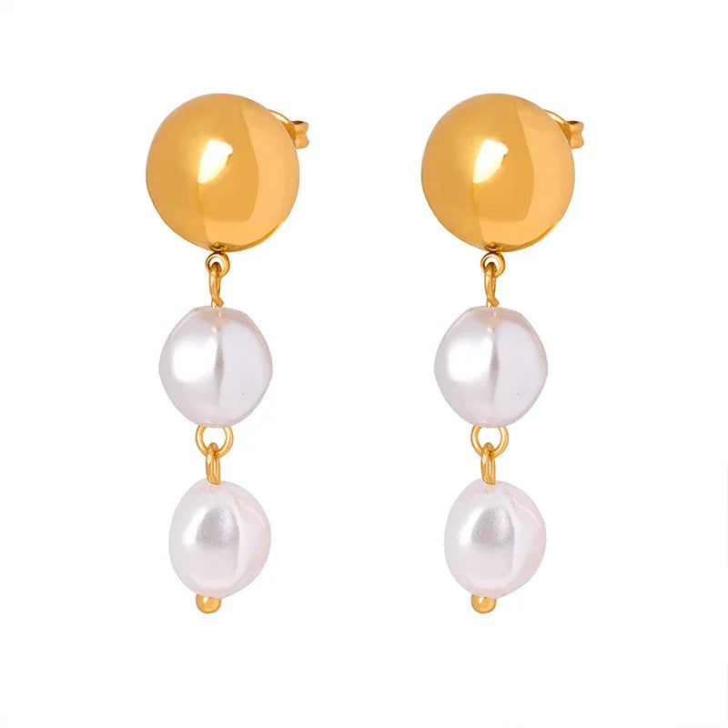New Fashion Dainty Stainless Steel Korean Trendy Pearl Drop Earring 18k Gold 2024 Wholesale Luxury Earrings for Women