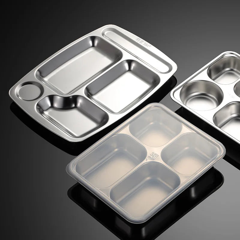 Large 304 Stainless Steel Dinnerware Sets with Utensils Kit-Heavy Duty Square Lunch Box for Home & Restaurant Use