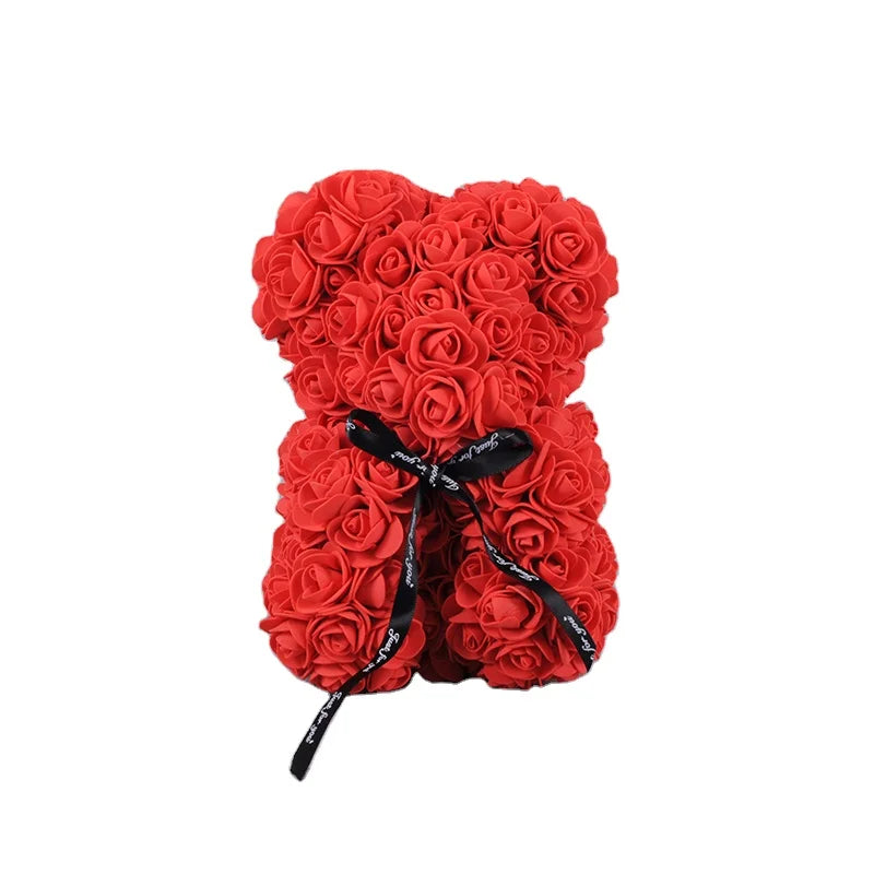 Valentine Mother's Day Gift Wedding Party Decoration 25cm Artificial Flower Rose Bear Foam Teddi Bear with Gift Box