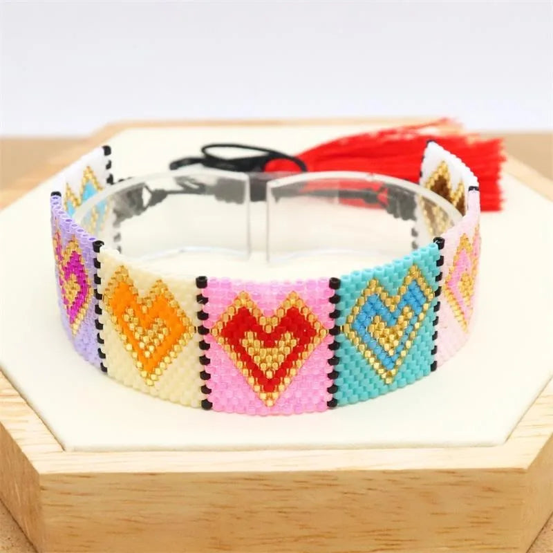 Handmade Bohemian Style Adjustable Bracelet for Women Multi-Color Heart Beaded Religious Fashion Miyuki String Bracelets Women's