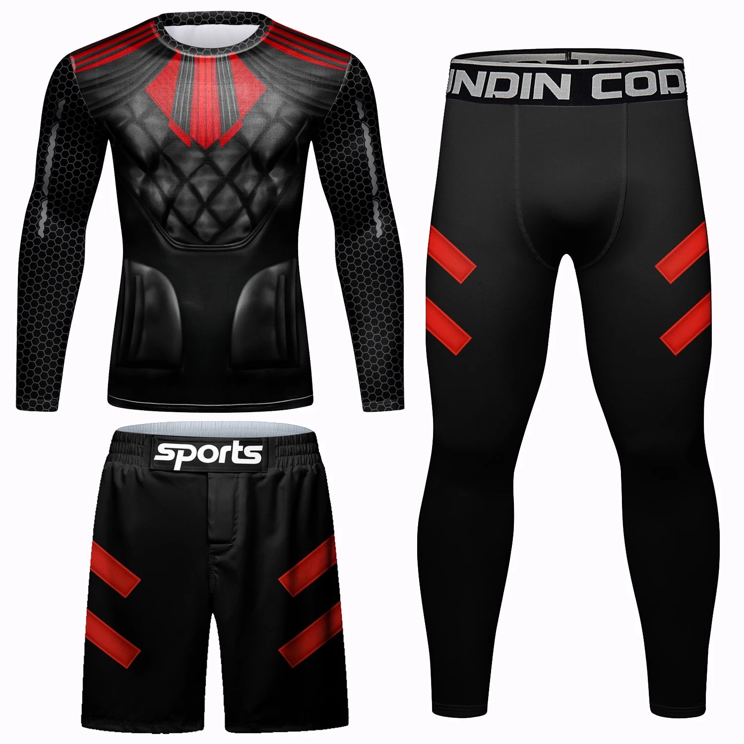 Wholesale Bjj No-gi Shorts Rash Guard Men Track Suit Sets 3D Printing Comfortable Compression Skinny Active Wear Set