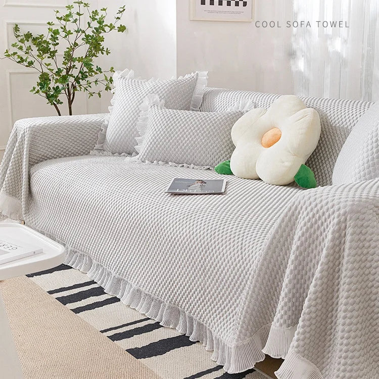 Solid Color Cooling Couch Cover Ice Silk Washable Bed Blanket Pet Protective Sofa Cover