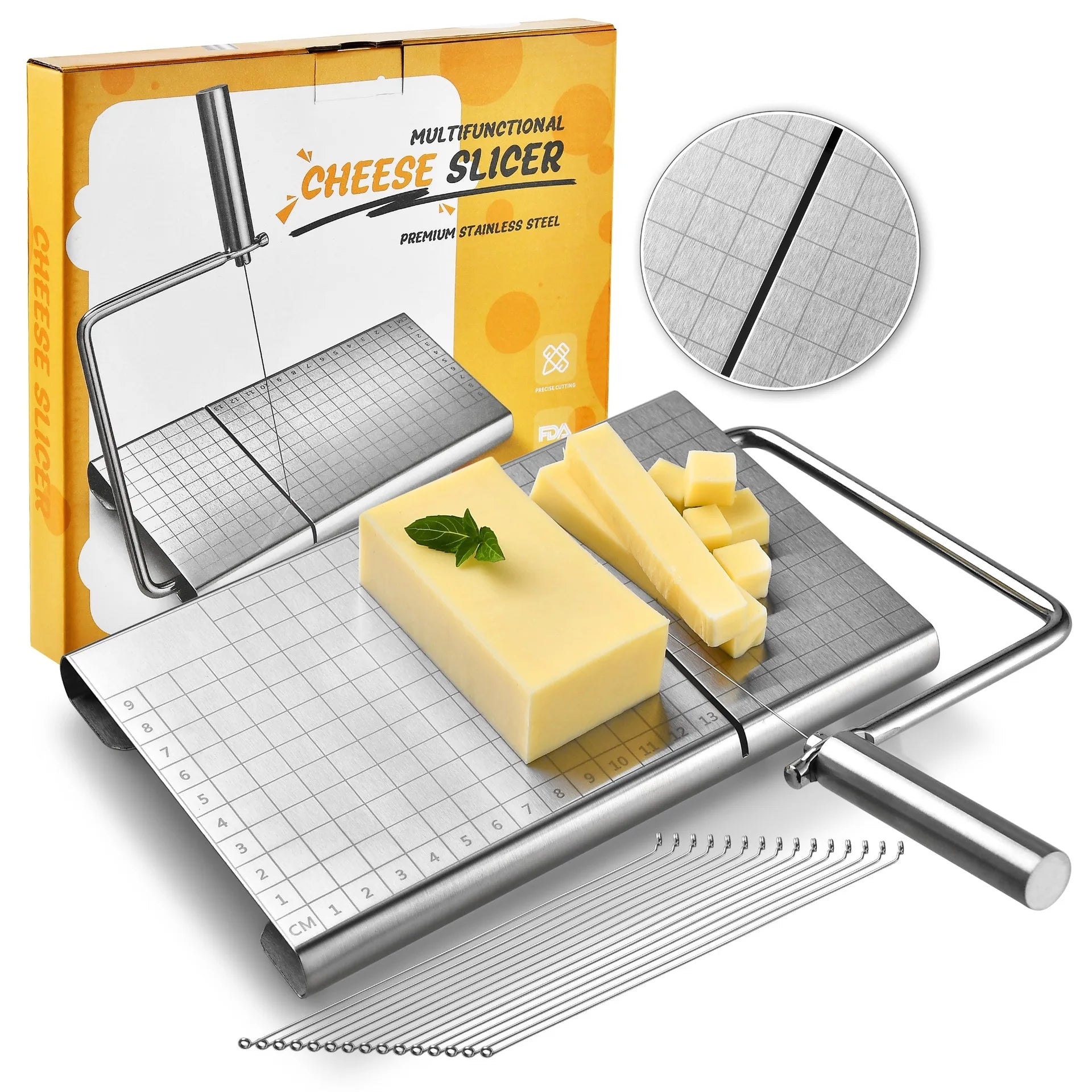 Stainless Steel Adjustable Cheese Slicer Manual Chocolate Butter Chopper Cutter with Scales Cheese Tools