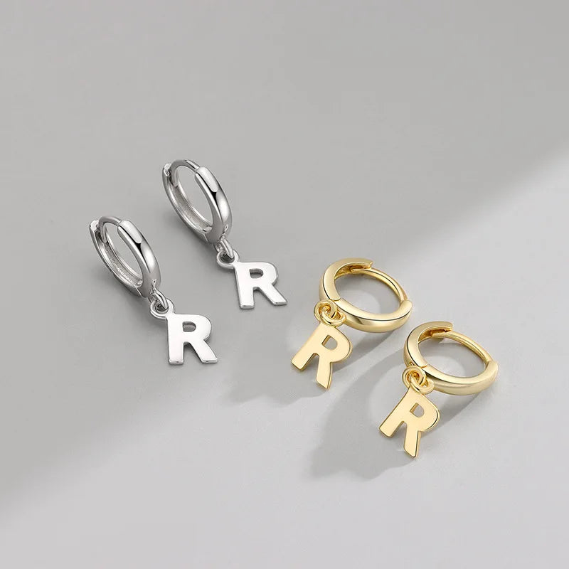 Women Fashion Jewelry 925 Silver Gold Plated 26 Alphabet Letter Initial Small Hoop Earrings