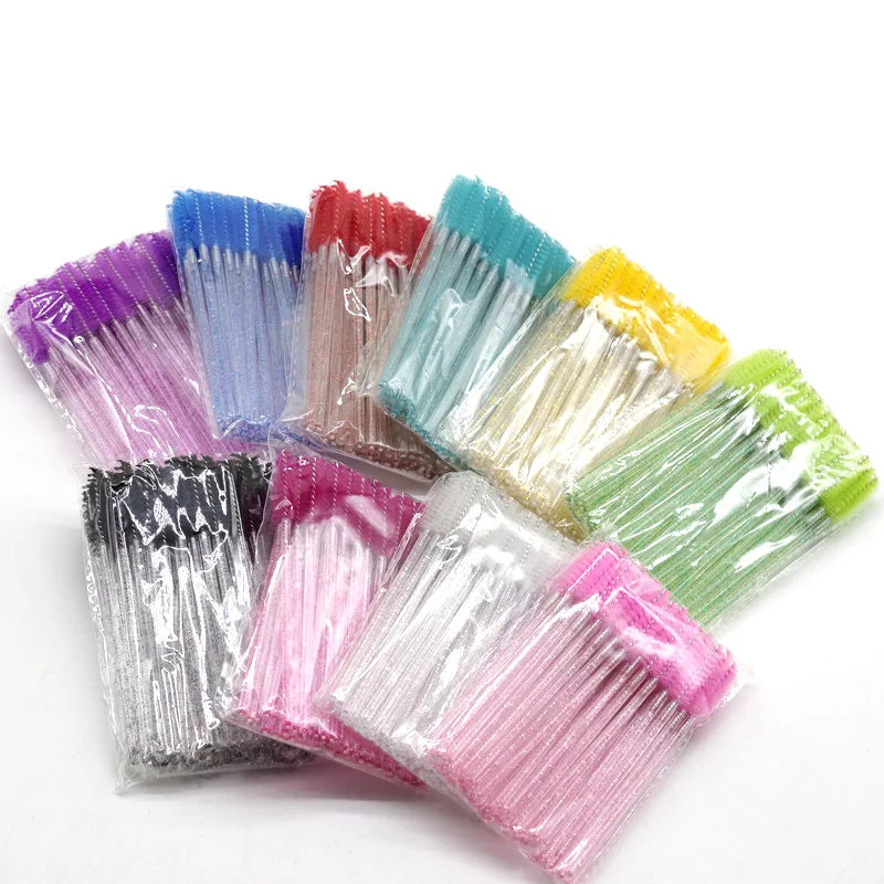 50 Pcs/bag Disposable Eyelash Brushes Extension Crystal Eyebrow Brush Mascara Wand Eye Lashes Cosmetic Tool Set