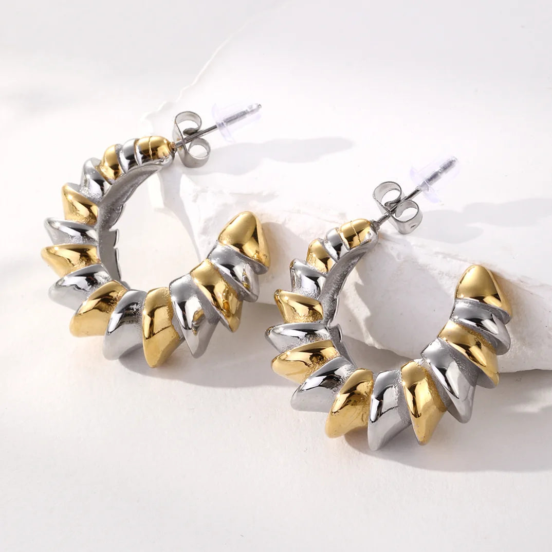 Waterproof Stainless Steel Jewelry Chic Style Minimalist Multi-layer Screw Twisted Braided French Croissant Hoops Earrings