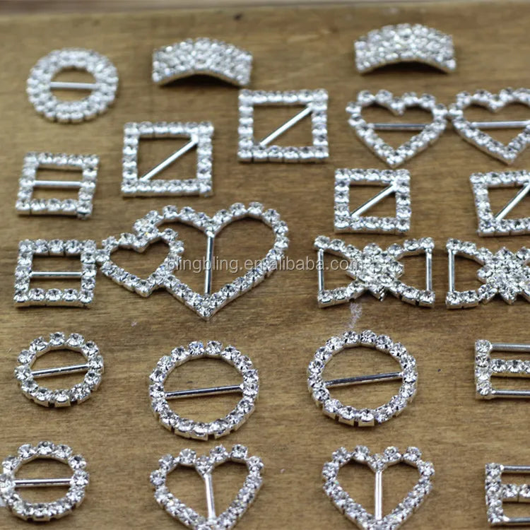 Small Rhinestone Buckle With Bar Shiny Ribbon Heart Slider Buckle DIY Making Accessories for Shoe Strap Adjust Buckle