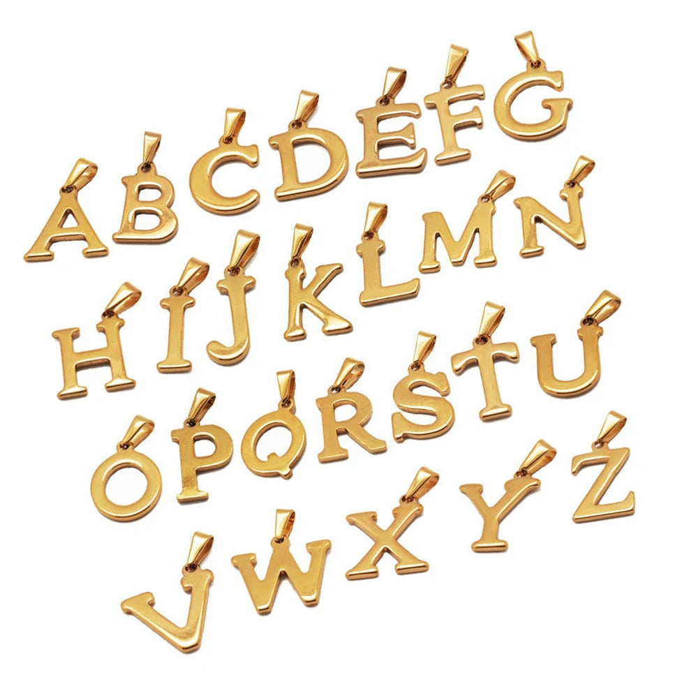 Factory Wholesale 14K 18K PVD Gold Stainless Steel Letter Pendant Charm 20mm Initial 26 English Alphabet a to Z DIY for Necklace