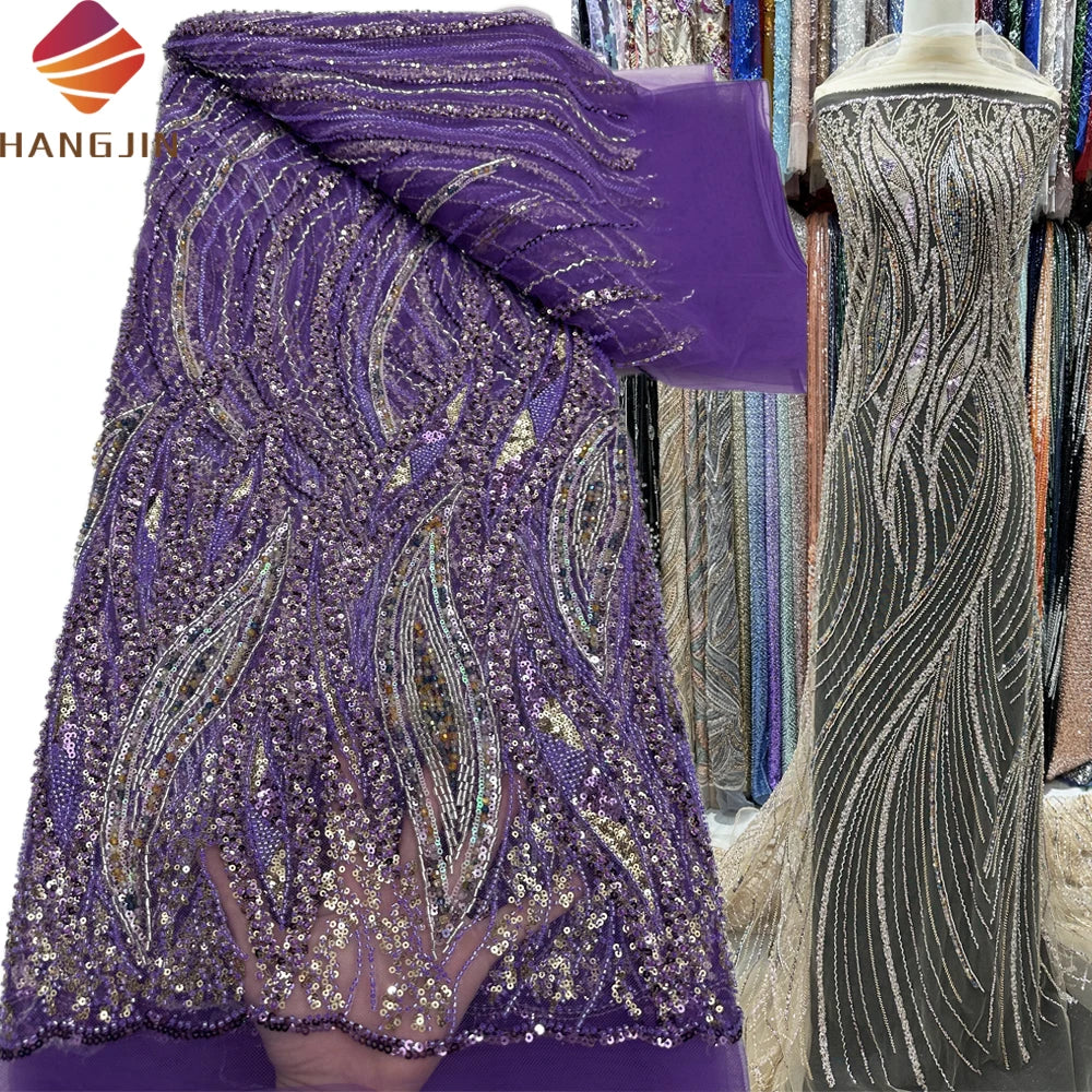 Wholesale Luxury Heavy Beaded African Tulle Lace Mesh Fabric 3D Beads Embroidery Sequin Lace Fabric for Wedding Party Dresses
