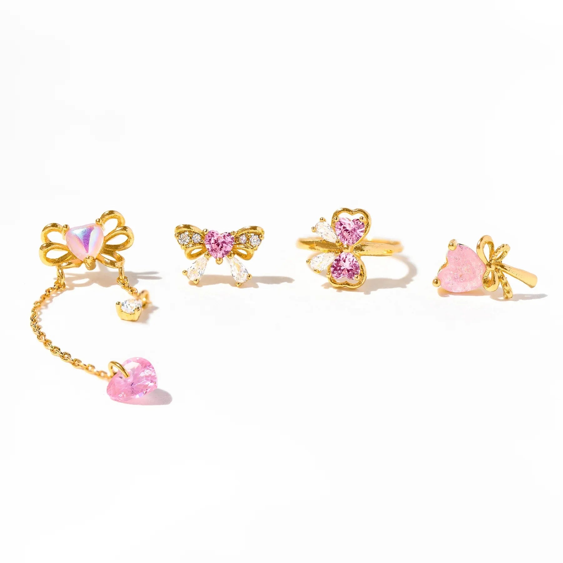 4Pcs Beautiful 18K Flower Pendant Earrings S925 Silver Studs for Bride and Valentine Jewelry Sets