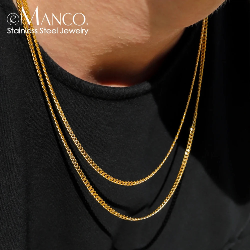 EManco Men's Hip Hop Minimal Chain Necklace Europe and the United States Titanium Steel Not-Faded Color Jewelry Wholesale