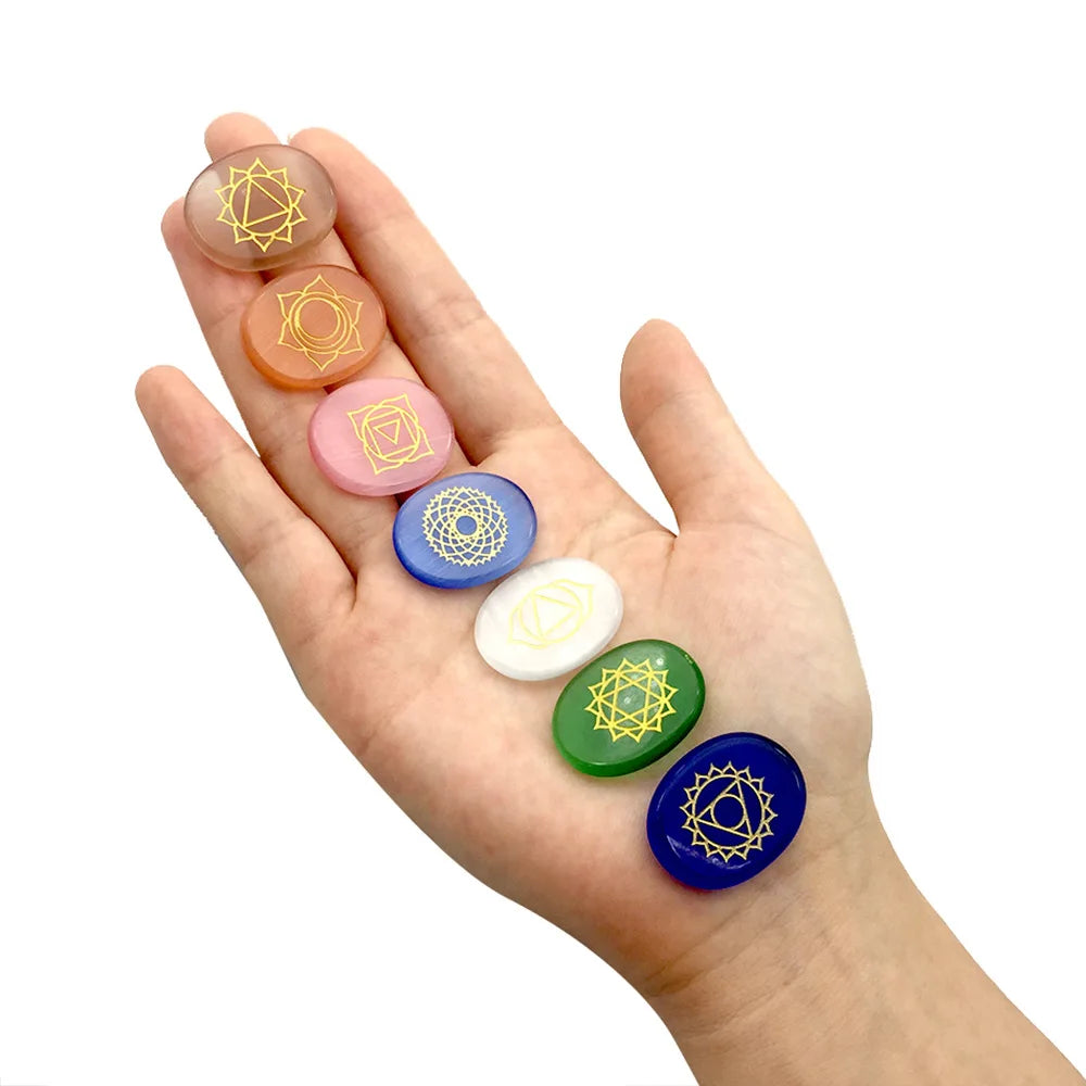 Healing Reiki Symbol Stone for Decoration Crafts 7 Chakra Energy Stones Set Home Decoration Love Gemstone Synthetic Crystal