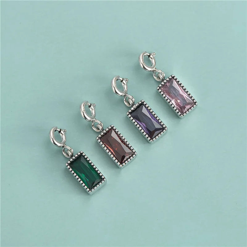 Wholesale Tiny 925 Sterling Silver Square Zircon Pendant Bezel Zircon Charms Pendant for Necklace Making Supplies