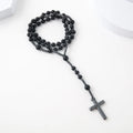 Hot Selling Black Pendant Cross Religious Jewelry Natural Stone Rosary Necklace Black Hematite Black Rosary Bead Cross Necklace