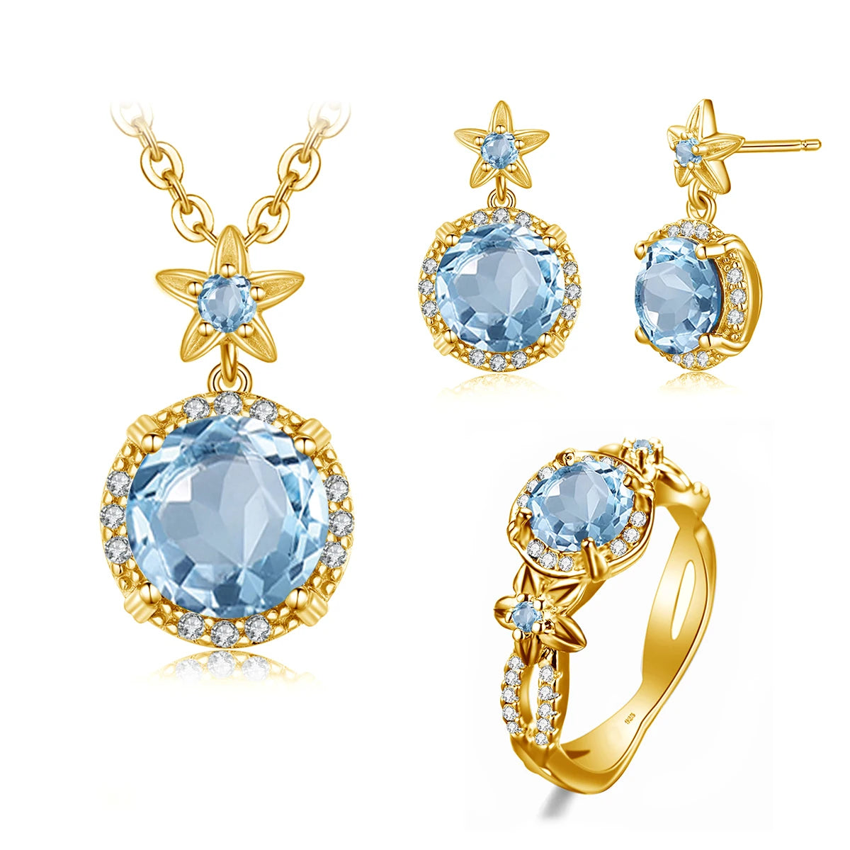 24K Gold Plated Bridal Jewelry Set 925 Silver Aquamarine Dubai Exquisite Engagement Necklace Earrings Jewel Manufacturer