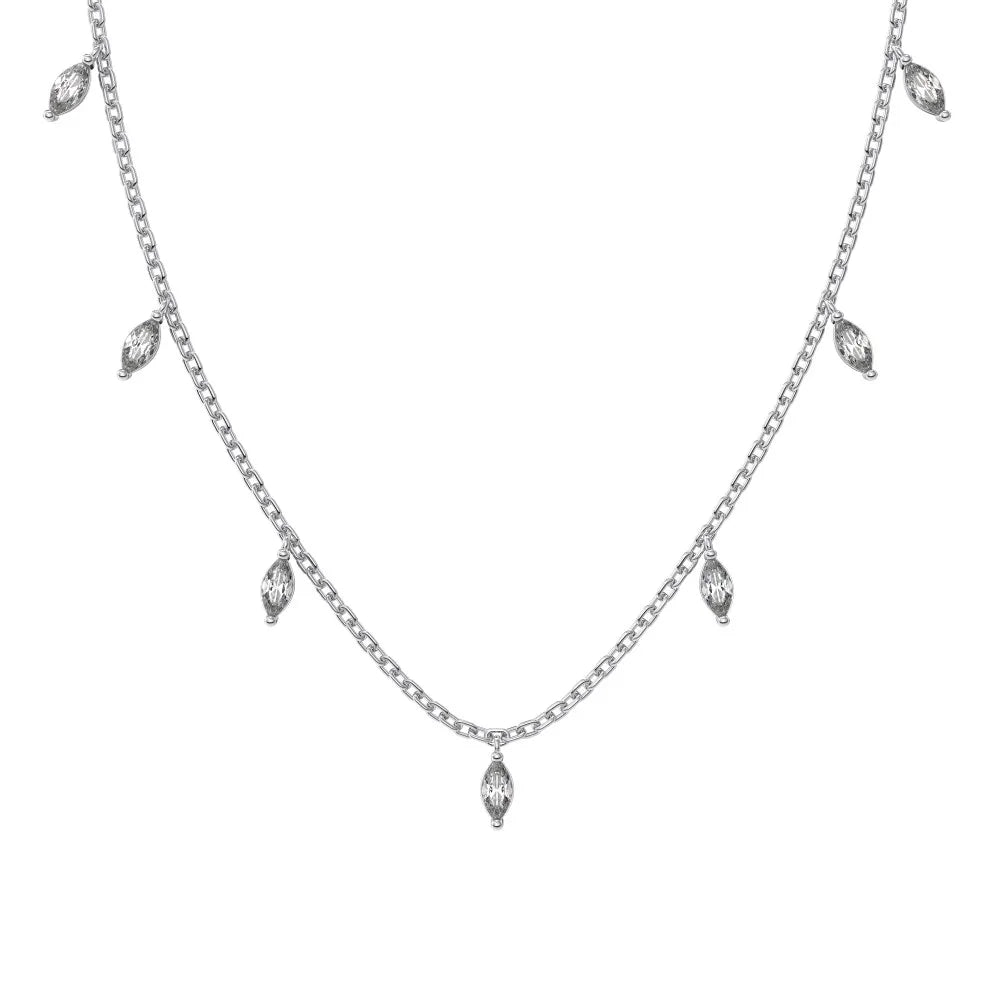 Dylam Elegant Jewelry Dress up Accessories Sterling Silver Link Chain Marquise Stone 5A Zirconia Tassels Jewellery Necklace