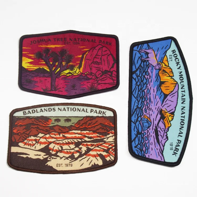 High Density Custom Iron on Woven Patches logo Badges With Merrow Border