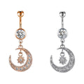 Belly Button Rings Dangle Surgical Stainless Steel CZ Navel Ring Barbell for Women Girls Body Piercing Jewelry Rose Gold Silver