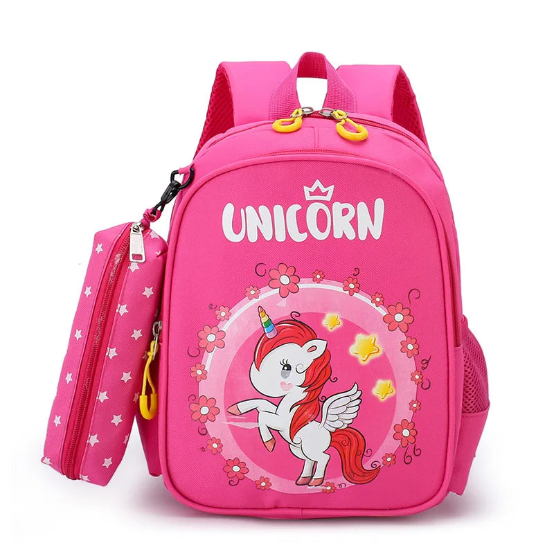 Hot Sell 2 Pieces Set Knapsack Children Rucksack with Pencil Bag Kids Backpack for Girl Boy