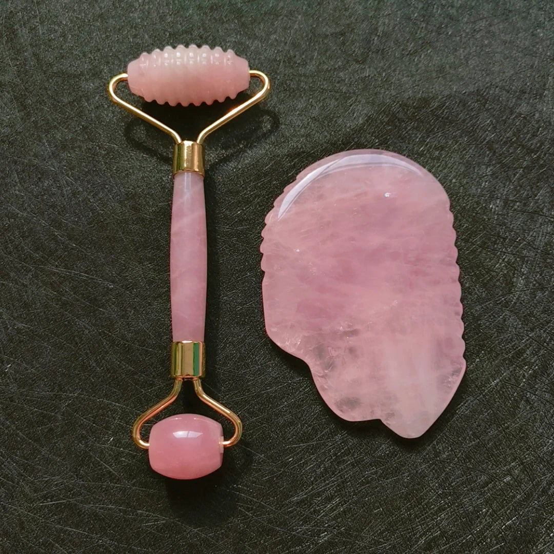 HY 2023 Rose Quartz Face Massager Facial Roller Face Slimming Tool Facial Lift Massager Gouache Scraper Natural Opal Jade Roller