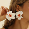 Fashion Bohemian Large Camellia Flower Stud Earrings Women Exaggerated Personality Iridescent Resin Handmade Beaded Trendy Gold