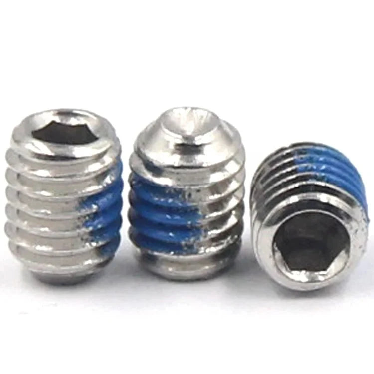 304 Stainless Steel Hex Socket Cup Point Set Screw Half Circle Blue Nylok Patch