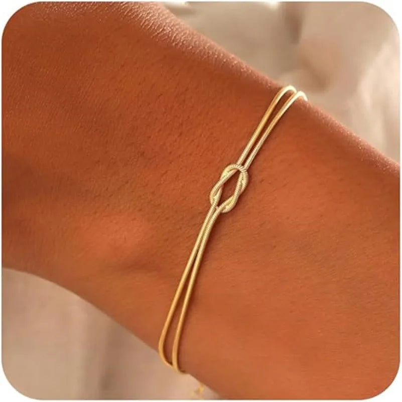 Bracelets for Women Matching Bracelets for Couples 14K Gold Plated Copper Love Knot Bracelet Dainty Forever Bracelets