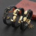 New Fashion Charm Skull Black Men's Magnetic Bracelet Custom Leather Bracelet for Men