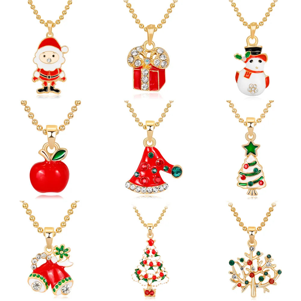 Fashion Santa Claus Snowman Bells Christmas Tree Christmas Necklace