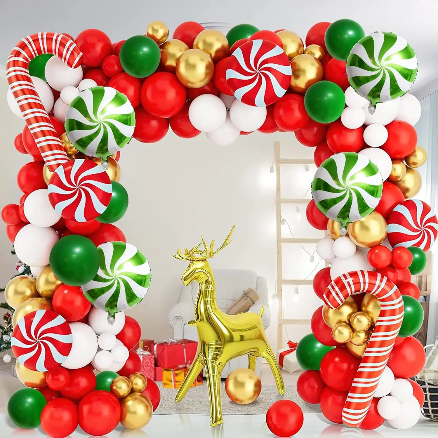 Hot Sale Christmas Balloon Garland Arch Kit Gift Box Red Green White Candy Cane Latex Balloons for Xmas Party Decorations