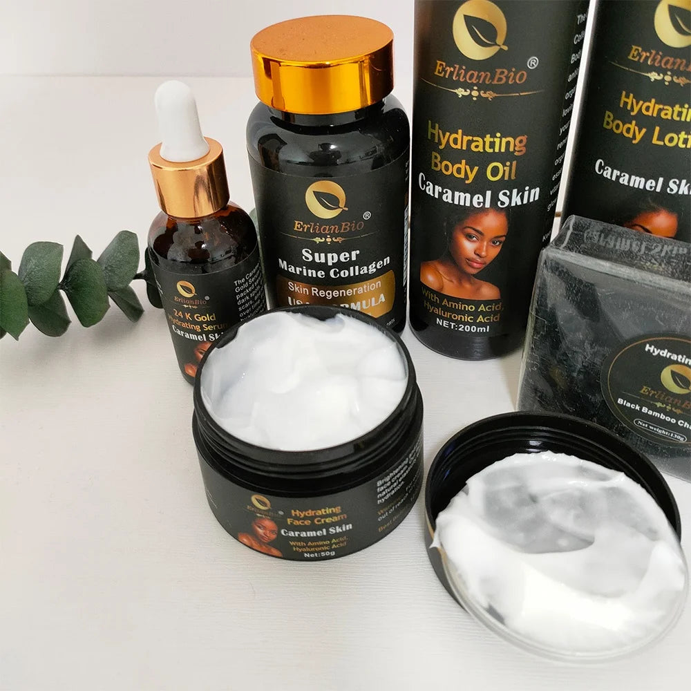 Caramel Exfoliate Skin Set Face Moisturizer Hydrating Exfoliating Body Caramel Diamond Skin Lightening Lotion for Black